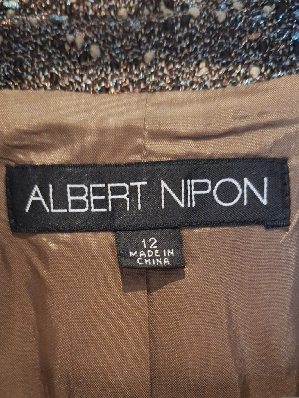 Albert Nipon Multitone Brown Metalic Tweed Open Front Blazer